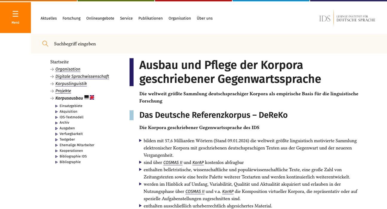 Project description of DeReKo