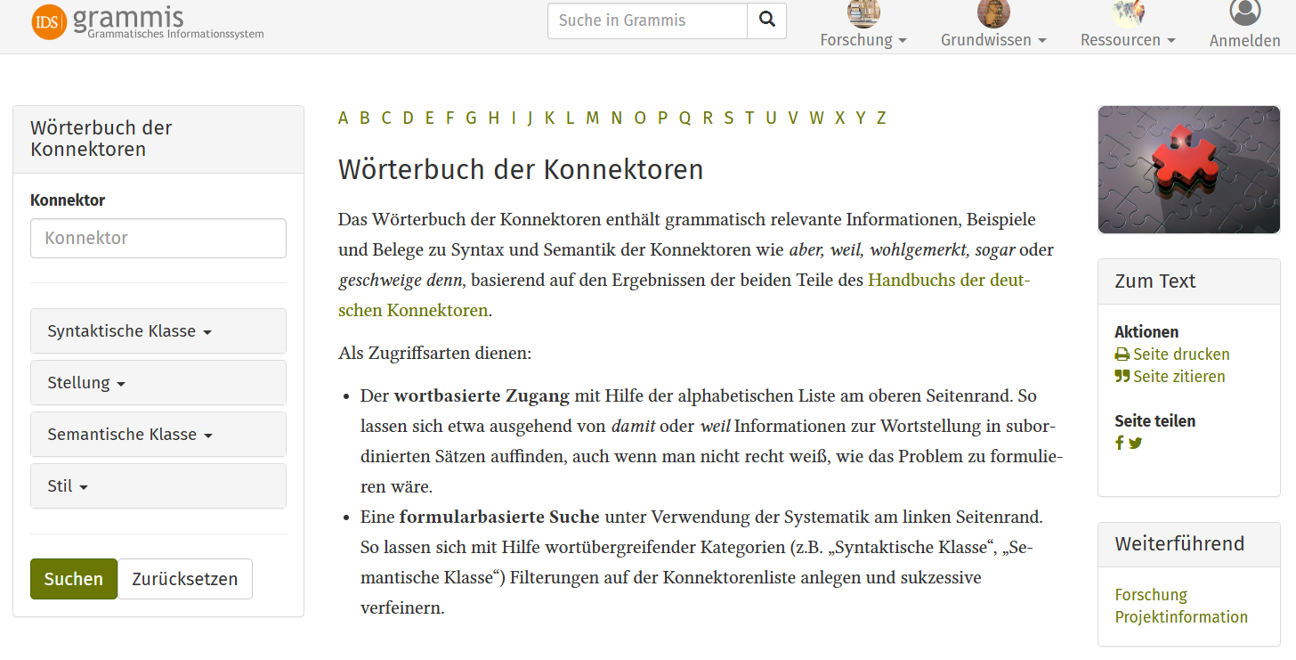 Thumbnail for service grammis - Konnektorenwörterbuch