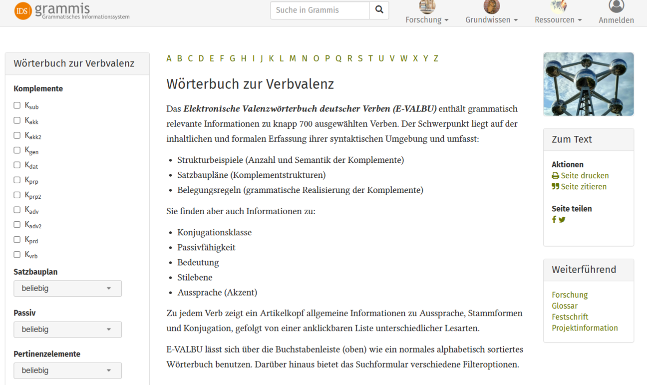 Thumbnail for service grammis - Valenzwörterbuch