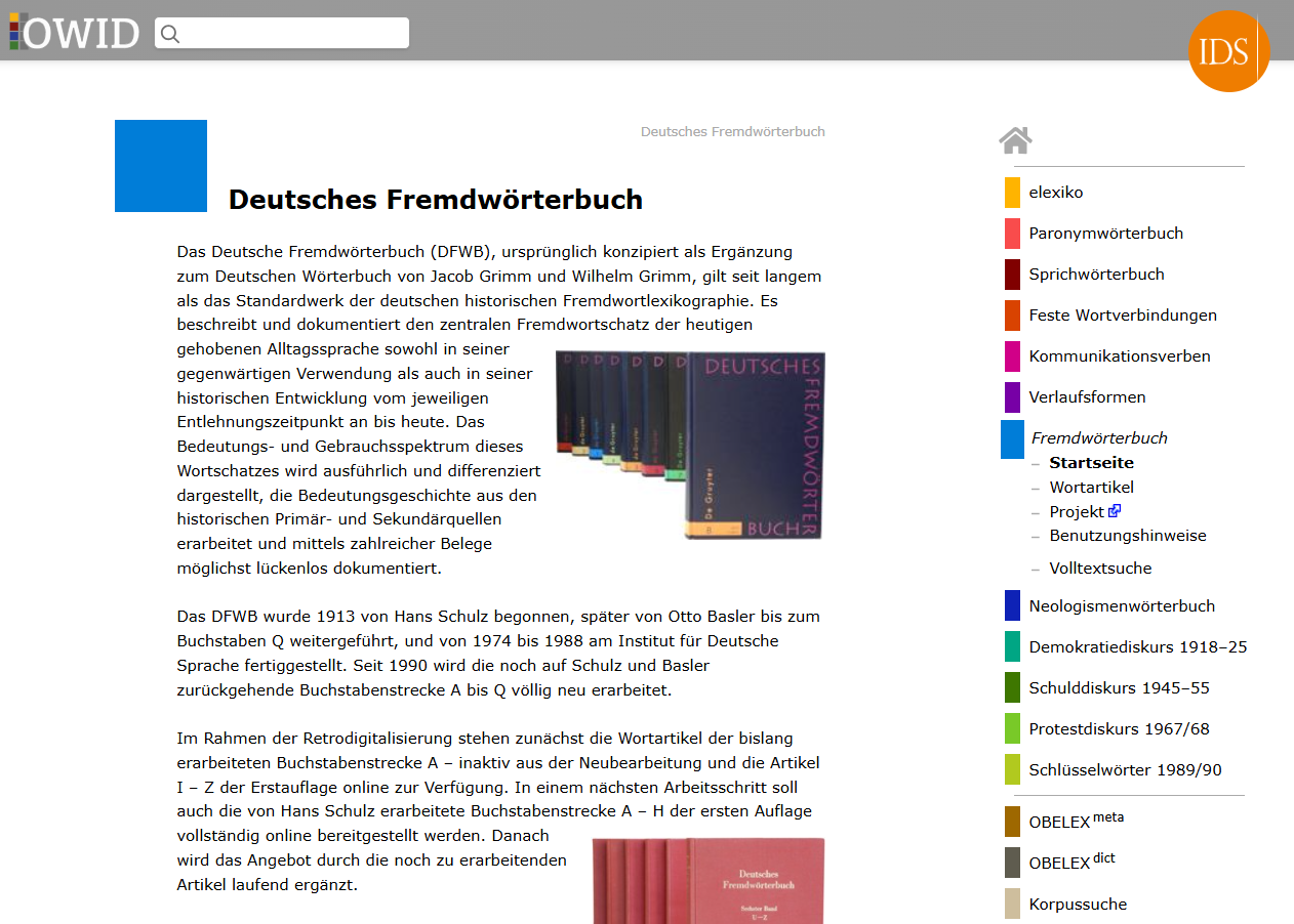 Thumbnail for service OWID - Deutsches Fremdwörterbuch
