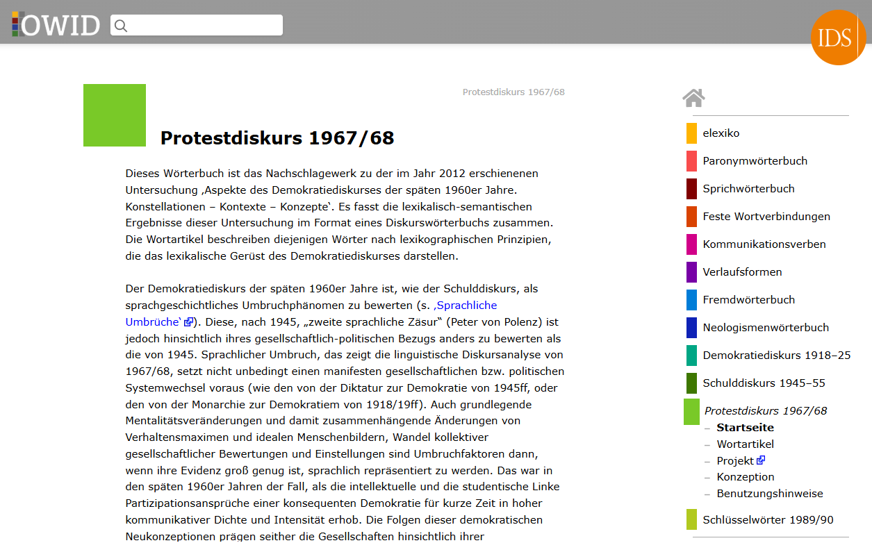 Thumbnail for service OWID - Protestdiskurs 1967/68