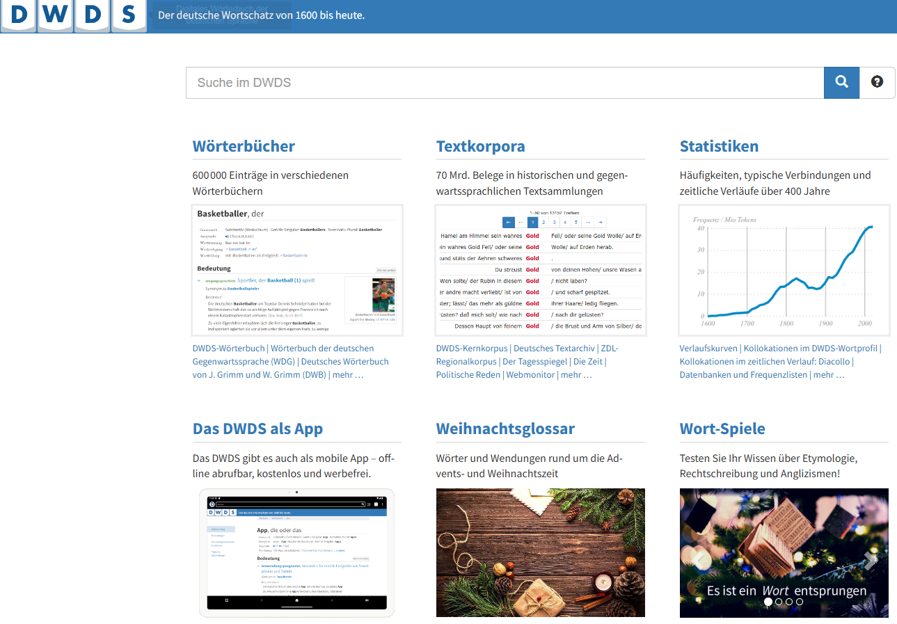 Thumbnail for service Digitales Wörterbuch der deutschen Sprache (DWDS)