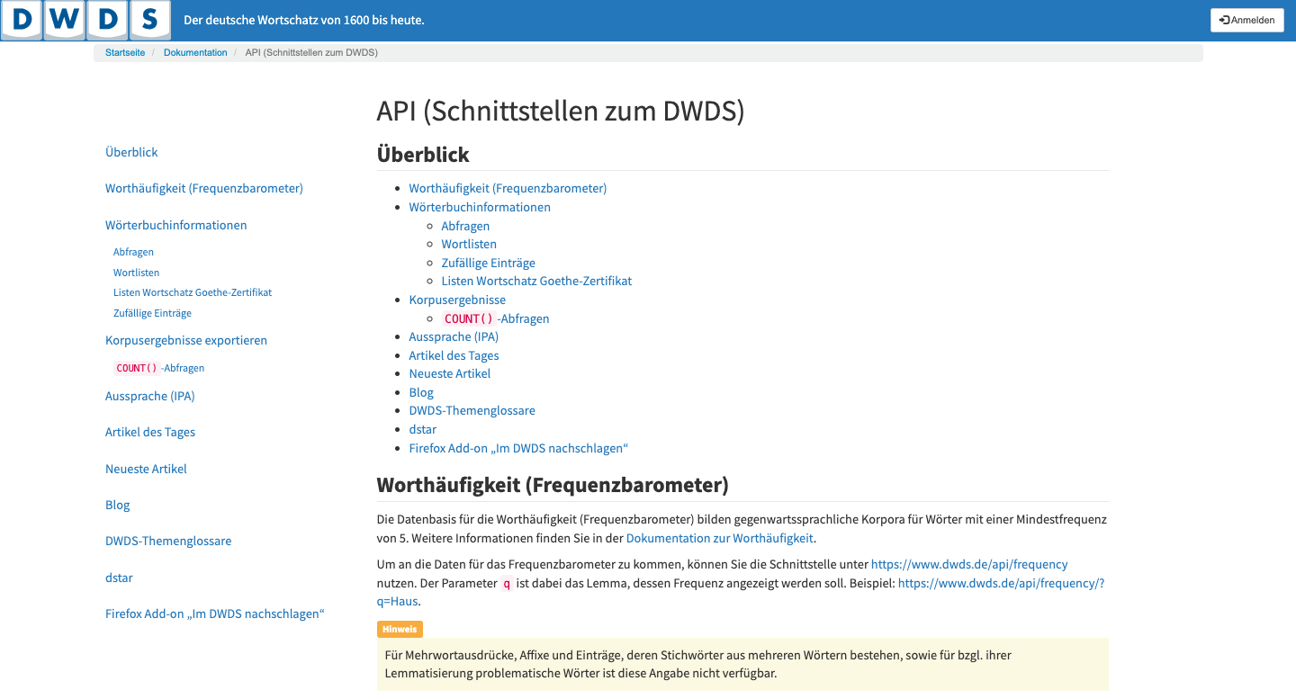 Thumbnail for service DWDS-API