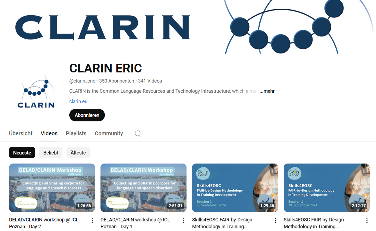 Thumbnail for training material CLARIN ERIC YouTube Channel