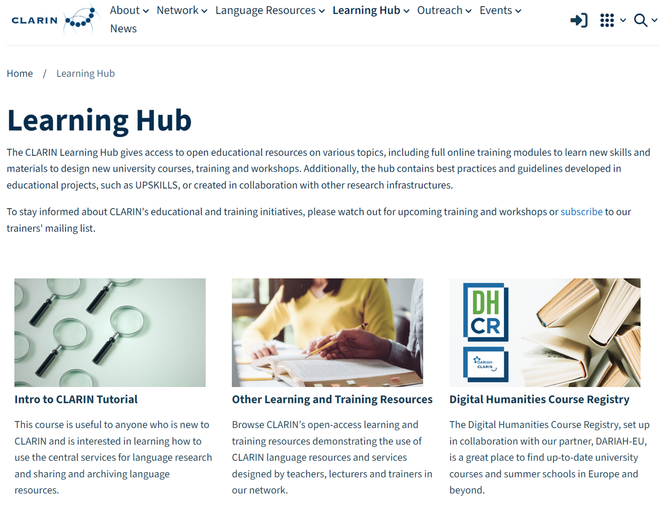 Thumbnail for training material CLARIN LearningHub