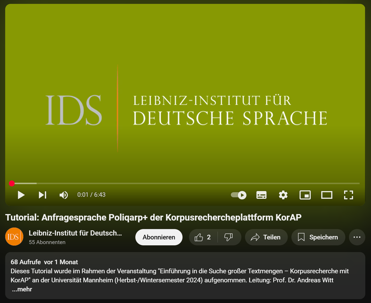 Thumbnail for training material KorAP Tutorials